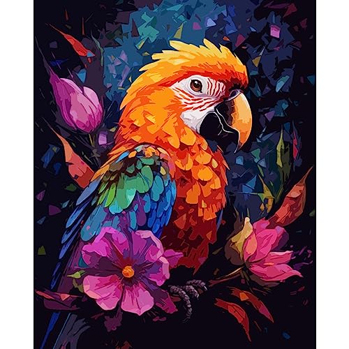 Tucocoo Parrot Paint by Number for Adults Beginner, Animal DIY Digital Oil Painting Kits on Canvas with Brushes and Acrylic Pigment, Lotus Flowers Hand-Painted for Home Decor 16x20 inch (Frameless) - color: Artwork-05, size: 16''x20''(Without Frame)