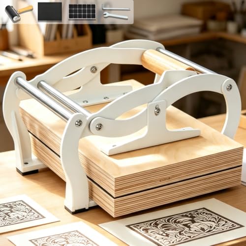 TOPOWN Linocut Printing Hand Lever Press Machine, Linocut Press Machine | A4, White, For Linocut/Woodcut/Rubber Relief, Adjustable Print Thickness, Suitable for Beginners and Studios, Well-Built - color: White