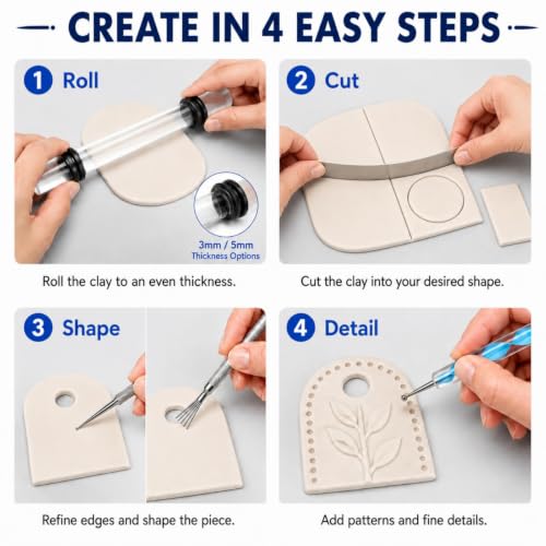 DIYOOHOMY 18 Pcs Polymer Clay Tools Kit, Rolling Pin with Thickness Rings - color: 14 Pcs