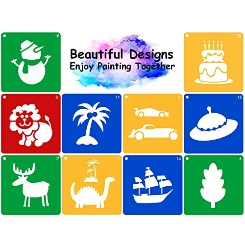 20 Pcs Stencils for Kids Stencil for Painting 8" Chalk Stencils Kids Style | Large Reusable Shape Template with 5 Pcs Scratch Paper, Sidewalk Chalk Stencil Ideal for Kids Outside Crafts Painting Drawing