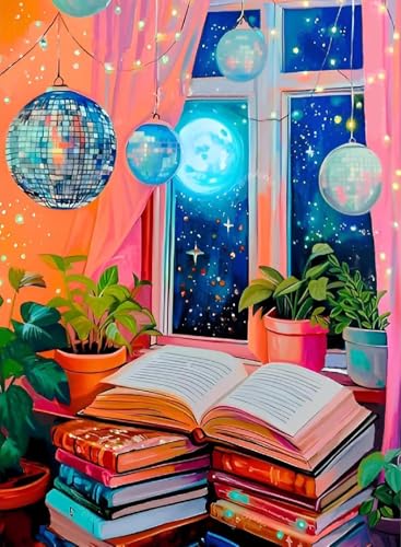 BAWKENTON Books Diamond Art Kits for Adults Diamond Painting Kit for Adults | Disco Ball Modern 5D Diamond Dots Gem Art Crafts with Tools, Round Full Drill Crafts for Home Wall Decor-12X16in - color: DP02481, size: Round diamond painting