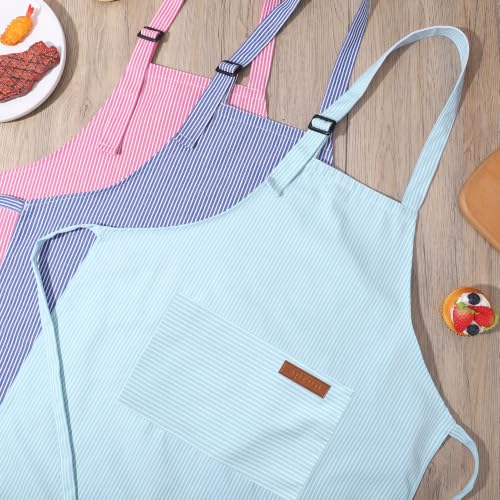3 Pack Stripes Kids Apron, Adjustable Kids Cooking Aprons with 2 Pockets, Cute Chef Baking Aprons for Boys and Girls - color: Light Blue + Dark Blue + Rose Red, size: 45x50cm