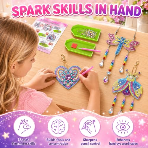 Diamond Art for Kids 8-12, 3 PCS Diamond Art Painting Sun Catcher for Girls - color: Yellow, Blue and Pink