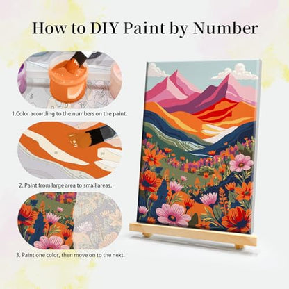 JOOZ 4 Pack Paint by Numbers Kit for Adults with Frame Landscape 8x12 Inch - color: Mountain Landscape 31