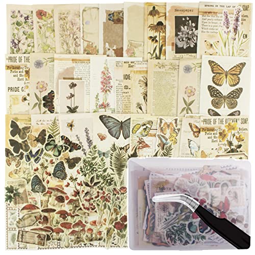 200Pcs Vintage Scrapbook Stickers, Aesthetic Junk Journal Stamping Supplies Kit, Scrapbooking Ephemera Washi Paper for Bullet Journaling Planners Diary Collage - style: Forest