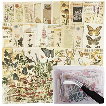 200Pcs Vintage Scrapbook Stickers, Aesthetic Junk Journal Stamping Supplies Kit, Scrapbooking Ephemera Washi Paper for Bullet Journaling Planners Diary Collage - style: Forest