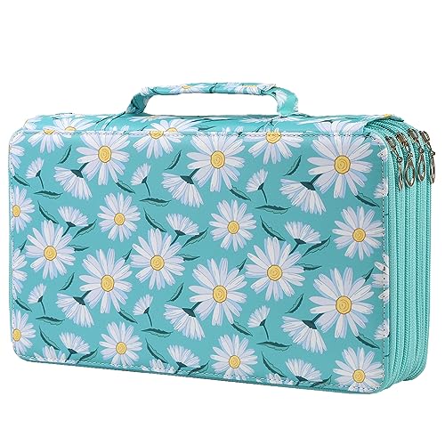 300 Slots Pencil Case 4-Layer Zipped Holder w/Handle - color: Daisy, size: 300