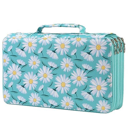 300 Slots Pencil Case 4-Layer Zipped Holder w/Handle - color: Daisy, size: 300