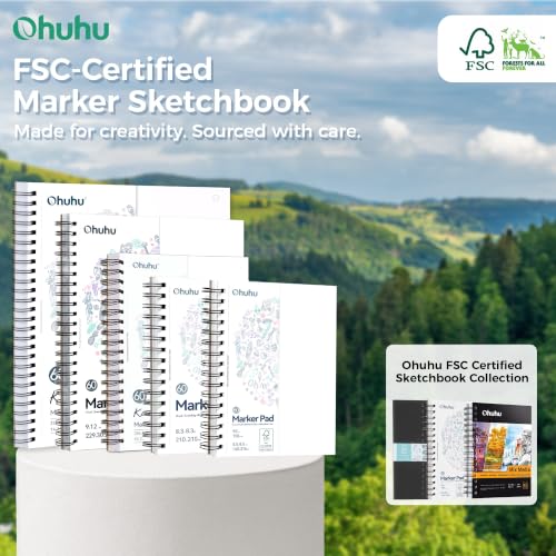 Ohuhu 11"x14" Double-Sided Bleedproof Marker Pad Art Sketchbook 60 Sheets | Large Sketch Book - 90 LB/150 GSM Smooth Drawing Paper - 60 Sheets/120 Pages - Spiral-Bound Sketch Pad for Alcohol Markers - size: 11" x 14"