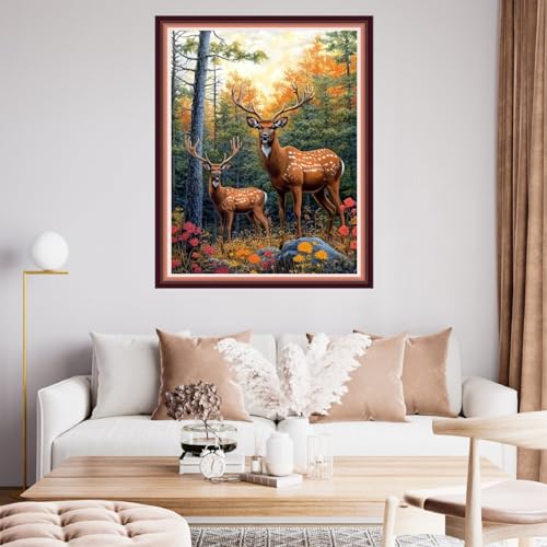 Fanxvivy Stamped Cross Stitch Kits for Beginners Full Range of Cross Stitching Preprinted Embroidery Kits for Adults, 11CT Embroidery Pattern Needlepoint Kits-Deer Flower 16x20 inch - color: Artdesign01