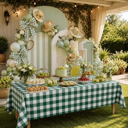 Blue Orchards Green Gingham Table Cover (Pack of 3 with 20 glue dot) - 54"x108" XL - Green and White Checkered Picnic Plaid Cloth, Plastic Rectangle Decoration for BBQ, Outdoor Birthday Party Supplies - color: Green Gingham (Pack of 3)
