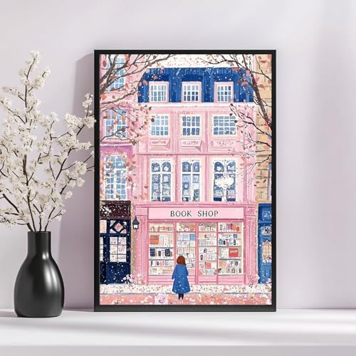 Diamond Art Kits for Adults,Pink Book Shop Diamond Painting Kits 12x16in | Diamond Painting Kit - Sparkling Full Drill Design Perfect for Home Decor, Holiday Gifting, And Relaxing Crafting 12x16inch - color: DP02782