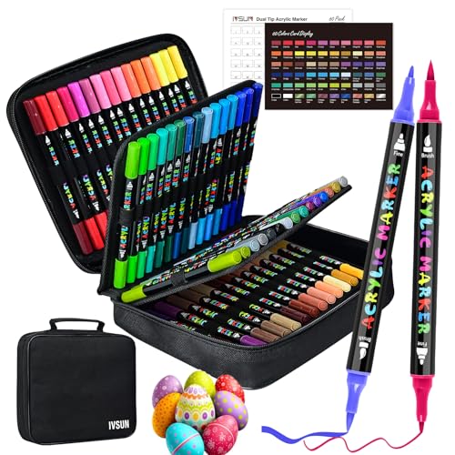 IVSUN Acrylic Paint Pens, 60 Colors Water-Based Dual Tip Paint Markers - color: 60 Colors