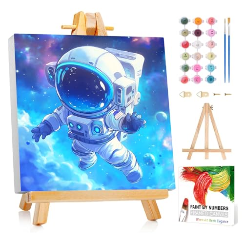 Reivworl Astronaut Paint by Numbers Kit for Kids with Frame 8×8 inch | Astronaut Paint by Number for Kids Age 6-8-12, Acrylic Paint by Numbers for Gifts and Decor - color: Style-28, size: 8×8inch