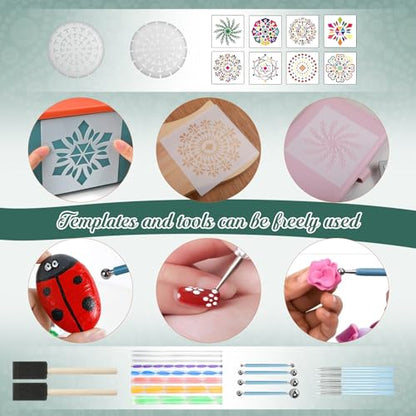 Mandala Rock Painting Kit - Mandala Dotting Tools for Painting - Including Large Wooden Rocks, Acrylic Paints, Stencils, Painting Tools, Manual, Arts Crafts Kit for Adults, Gifts for Women/Mom