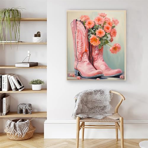 Artunion Cowboy Boots Paint by Numbers Kit for Adults,Flower Paint by Number Kits, DIY Oil Painting Paint by Number Kits on Canvas Arts Craft for Home Wall Decor 16x20 Inch - color: ZXT-263