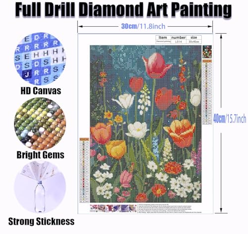Yanfairy Wildflower Art Painting Kits for Adults, Full Drill Diamond Dots Paintings for Beginners, Round 5D Paint with Diamonds Pictures Gem Art Painting Kits DIY Crafts Kits 12x16inch - color: Wildflowers