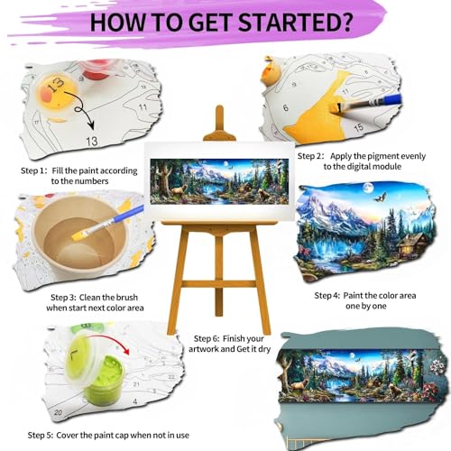 YALKIN Paint by Numbers Kit for Adults, Landscape Large Adults'paint-by-Number Kits on Canvas, DIY Acrylic Oil Painting by Numbers Kits, Perfect for Home Decor, Gifts 30x90CM /11.8x35.4in
