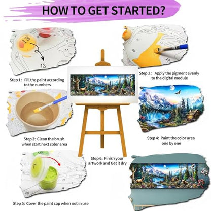 YALKIN Paint by Numbers Kit for Adults, Landscape Large Adults'paint-by-Number Kits on Canvas, DIY Acrylic Oil Painting by Numbers Kits, Perfect for Home Decor, Gifts 30x90CM /11.8x35.4in