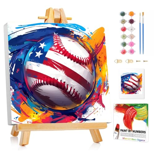 XTCIXAL Paint by Numbers Kit for Kids with Frame, Baseball, 8X8 inch - color: 04-Baseball