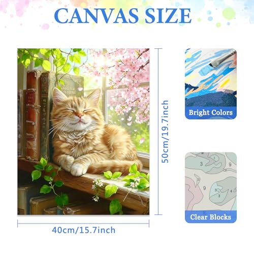MIRCVSH Cat Paint by Numbers Kit for Adults on Canvas,Cat Sleeping on Windows Paint by Number Kits for Adult Beginners,Unframed Acrylic Oil Painting Art Kit Crafts for Home Wall Decor 16x20 Inch. - color: MT22590