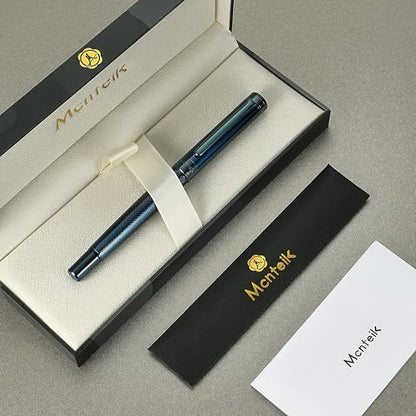 MCNTEIK Electroplated Blue Rollerball Pen, Stunning Luxury Pen with Mesh Texture Design、Schmidt Ink Refill, Nice Gift Set for Men & Women, Business, Executive, Office, Fancy, Nice Fancy Designer Pens - color: Electroplated Blue