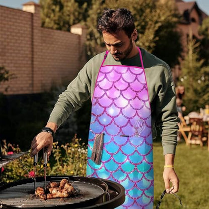 Apron with 2 Pockets,Kitchen Chef Artist Aprons for Cooking Gardening Baking Painting, Waterproof Apron 33" x 27" - color: Mermaid
