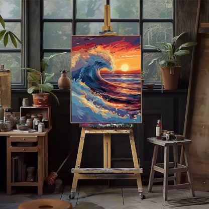 Natuyalo Paint by Numbers for Adults - DIY Adult Paint by Number Kits Painting on Canvas Sea Wave Painting by Numbers for Beginners, Sunset Seascape Art Craft Kits for Adults (16x20 Inch) - color: ART-02