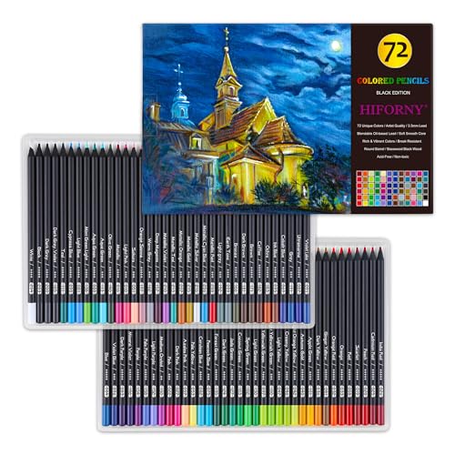 HIFORNY Premium Black Edition Colored Pencils for Adults Coloring – 72 Coloring Pencils with Smooth Pigments,Artists Soft Core,Drawing Pencils Art Supplies for Adults Beginners