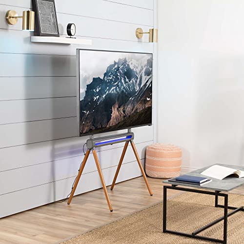 VIVO Artistic Easel 49 to 70 inch LED LCD Screen, Studio TV Display Stand with RGB Lighting, Adjustable TV Mount with 4 Wooden Legs, STAND-TV70D