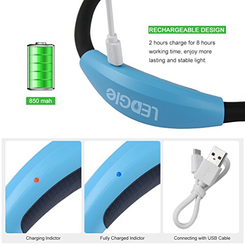 LEDGLE Neck Reading Light Rechargeable Neck Flashlights for Knitting, 4 LED Bulbs + 3 Adjustable Brightness + Flexible Soft Silicone Arms | Hands Free Flashlight for Reading Crocheting Repairing - color: Sky Blue