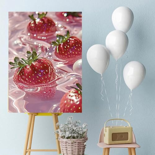 Pink Diamond Art Painting Kits for Adults Fruit, Strawberry Full Drill Diamond Dots Paintings for Beginners, Round 5D Paint with Diamonds Pictures Gem Art Painting Kits DIY Crafts Kits 12X16 In - color: 26-66 Fruit