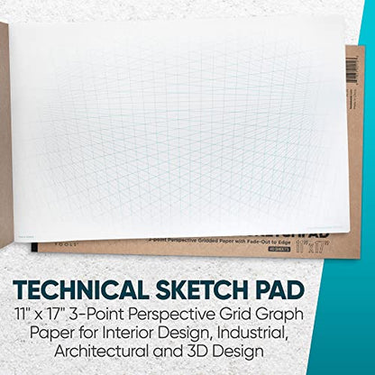 Koala Tools | Drawing Perspective (1 and 2-Point) Large Sketch Pad (3 Point - 11 x 17) - size: 3 Point - 11 x 17