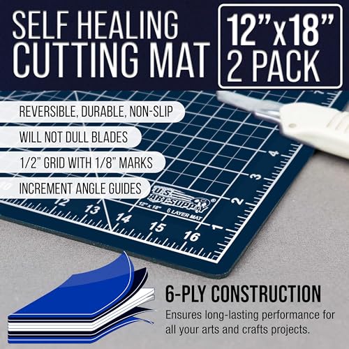 U.S. Art Supply 12"x18" Self-Healing Cutting Mat 5-Ply (2 Pack) White/Blue | Double-Sided White/Blue Craft Mat, Non-Slip Cutting Mats for Crafts, Sewing, Quilting, Scrapbooking - color: White/Blue