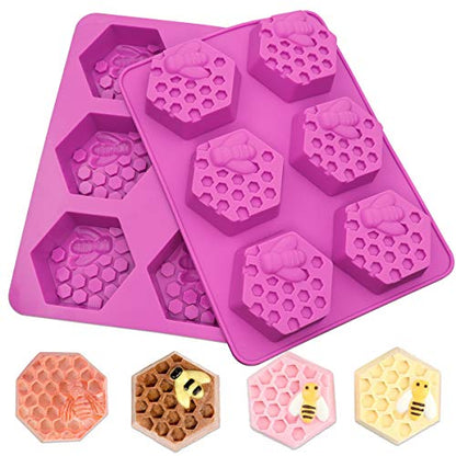 Sakolla 2 Pack Honeycomb Silicone Soap Molds, 6 Cavity Hexagon Bee Silicone Molds for Soap, Lotion Bars, Wax Melts, Beeswax (Purple) - color: Honeycomb/Purple