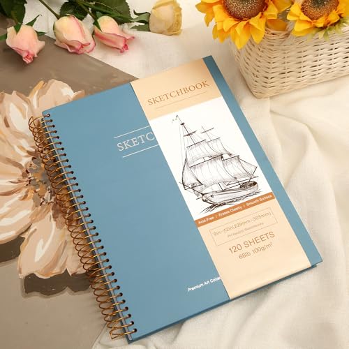Yoment 9"x12" Hardcover Sketchbook for Drawing，120 Sheets，100GSM | Blue,Spiral Bound Sketch Pad Premium Art Sketchbook Artistic Drawing Paper Pad for Kids Adults Beginners Artists - color: 3-Blue, size: 9 x 12