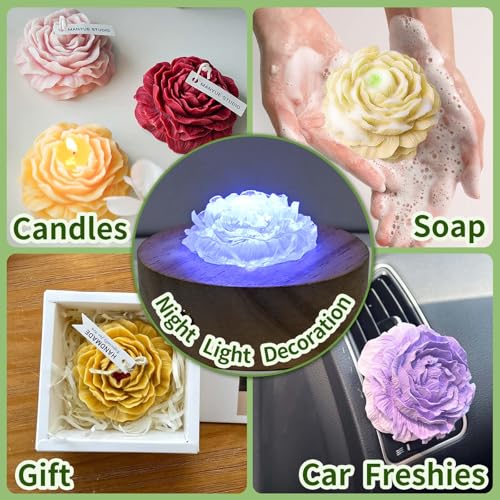 Peony Candle Molds, Set of 3 Sizes Peony Flower Making Molds - color: 3 PCS Large+Medium+Small Peony Molds
