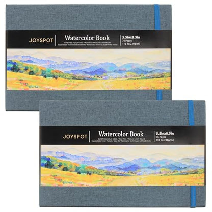 5.5" x 8.5" Watercolor Pad, Pack of 2 (76 Sheets), 110 lb (230 GSM) | Acid-Free Paper, Watercolor Book with Linen Bound for Watercolor Techniques and Mixed Media