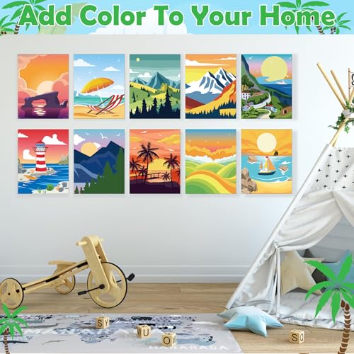 Blosssound 10 Set Pre Printed Canvas Pre Drawn Canvas Painting with Easel Kits 5" x 7" Outline Painting Panels for Beginners, DIY Craft Project, Home Decors(Summer) - style: Summer