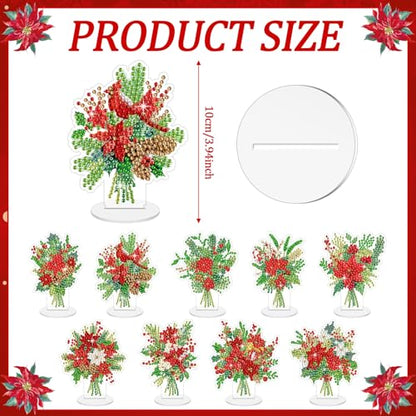 Kosiz 9 Pcs Christmas Poinsettia Flower Diamond Painting Tabletop Decorations Christmas Diamond Art Kits for Adults Double Sided Acrylic Table Centerpieces for DIY Crafts Home Party Decor Xmas Gifts - style: Christmas Flower