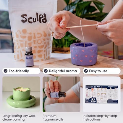 Sculpd Candle Making Kit, 1 Candle, Peony Rose Fragrance, Pastel Tones | Air dry clay kit with acrylic paint, non-toxic eco soy wax, candle glaze, tools & guide, for adults - color: Peony Rose with Pastel Tones, size: 1 Candle