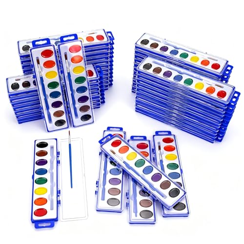 JEAWIWI 50 Pack Watercolor Paint Sets, 8 Washable Colors with Brushes - size: 1 Count (Pack of 50)