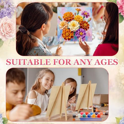 Supervitae 72 Piece Rustic Flowers Square Pre Drawn Canvas Kit 8" Paint and Sip Kit for Adults Painting Party Pre Printed Canvas DIY with Pictures Paints Easels Brushes for Party Gifts - size: 8", style: Rustic Flowers