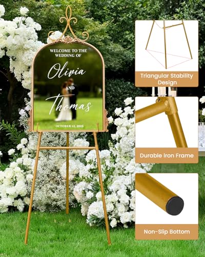 53.9" Gold Easel Stand for Sign, Heavy Duty Metal Display Easel with Storage Bag, Adjustable Art Easel for Wedding Sign, Welcome Sign, Picture - color: Gold Iris