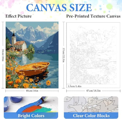ZRIZQ Paint by Numbers Kit for Adults Beginner,Lake,16x20 | Full set with rich paints,wooden brushes,rolled canvas.Calming activity.Beginner friendly.Just open and paint. - color: 16"X20"Rolled Canvas-Landscape 17