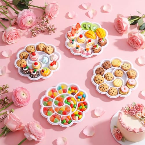 100 Pcs White Flower Shape Paint Tray Palettes 5.5 inch Disposable Round Plastic Paint Palette Bulk Watercolor Craft Supplies for Art Class, DIY Craft, Painting Party, Birthday Party - style: Flower Petal