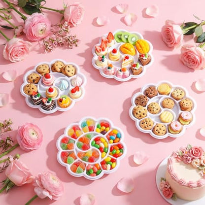 100 Pcs White Flower Shape Paint Tray Palettes 5.5 inch Disposable Round Plastic Paint Palette Bulk Watercolor Craft Supplies for Art Class, DIY Craft, Painting Party, Birthday Party - style: Flower Petal