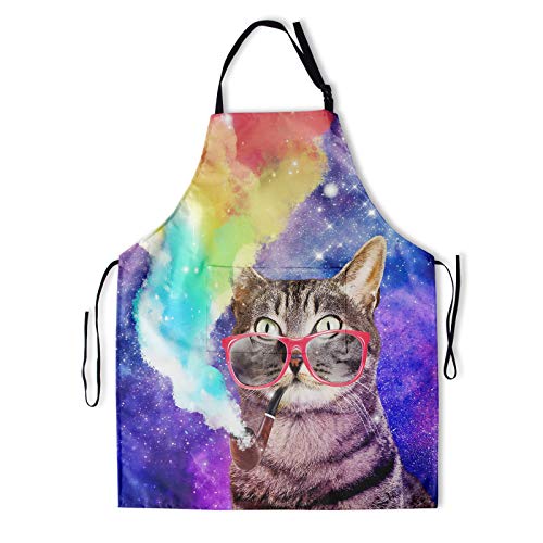 Funny Apron Polyester Grooming Aprons with Pocket for Cooking Kitchen Grilling Adults - color: Smoking Rainbow Cat