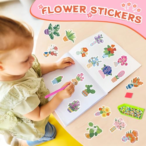Labeol Diamond Art Kits for Kids Boys and Girls Ages 6-8-10-12 Easy to DIY Creative Diamond Art Sticker Craft by Numbers Kits for Kids and Adult Beginners (Potted Plant) - style: Potted Plant