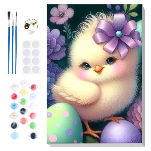 Bowetile Framed Paint by Numbers Easter Kit for Adults, Adults' Paint-by-Number Duck Kits on Canvas, Painting by Numbers Easter Egg, DIY Acrylic Number Painting for Home Wall Decor, 8x12in - color: E-3